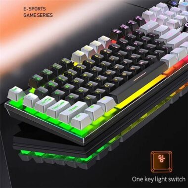 wired gaming keyboard with backlit ambient lighting