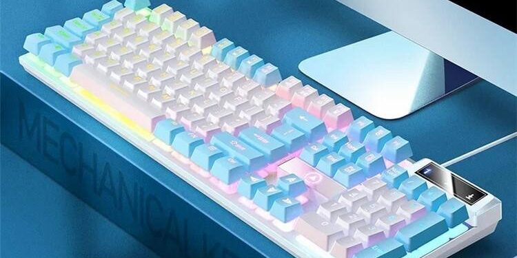 wired gaming keyboard with backlit ambient lighting