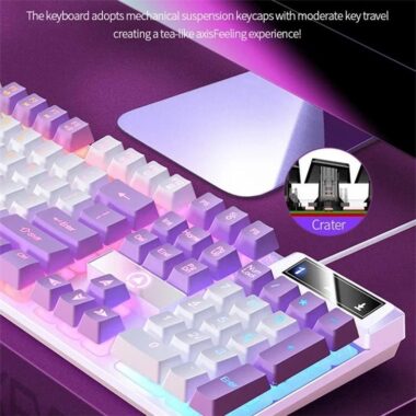 wired gaming keyboard with backlit ambient lighting