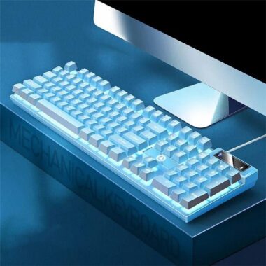 wired gaming keyboard with backlit ambient lighting